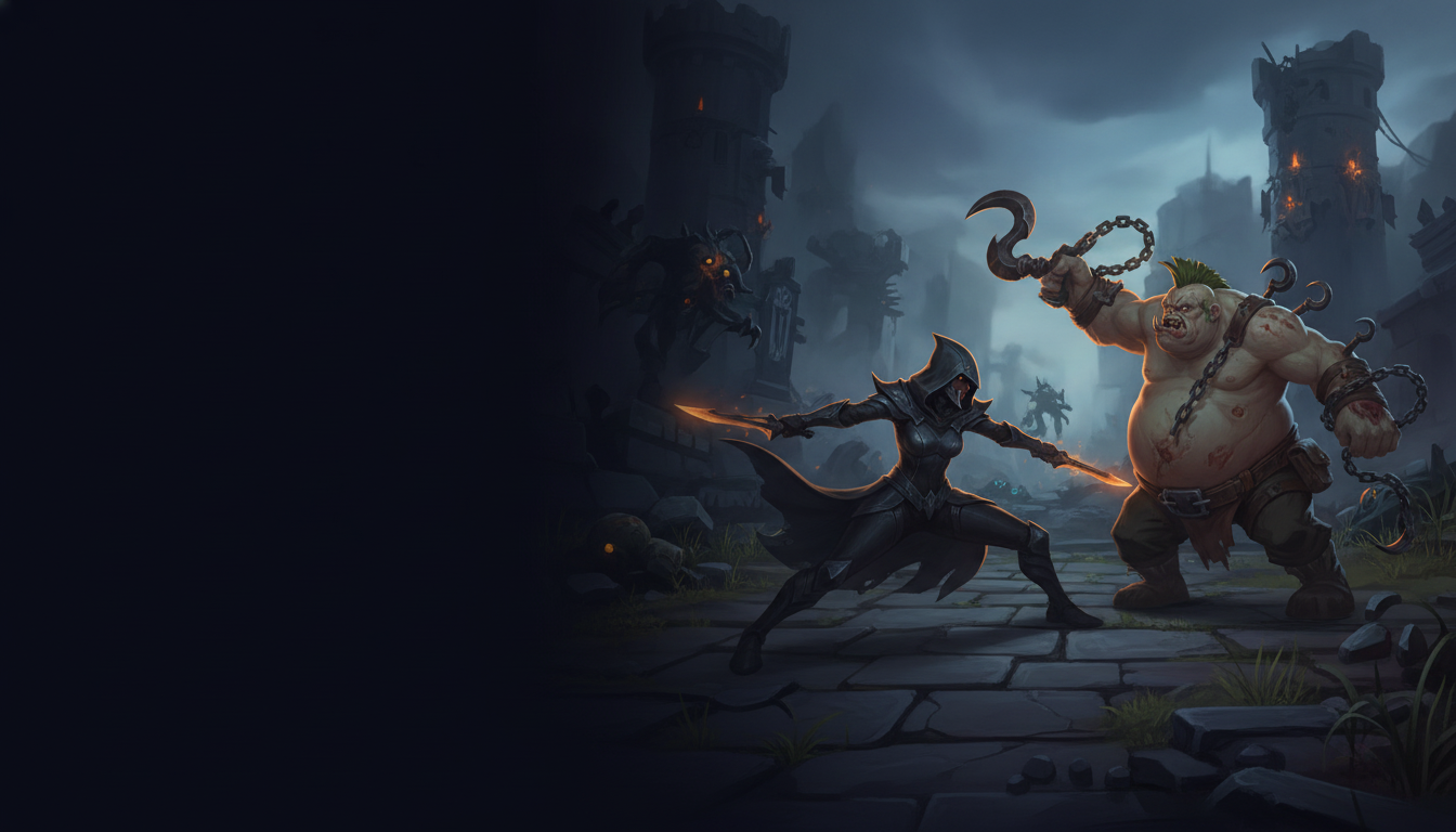 Duelo entre Phantom Assassin e Pudge, ilustração do universo Dota 2