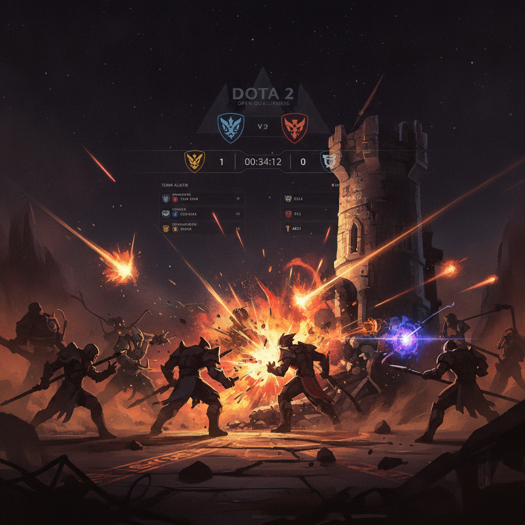 Cena de teamfight competitivo em qualificatório de Dota 2