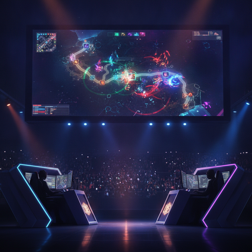 Palco de Major de Dota 2 com telão e público em evento internacional