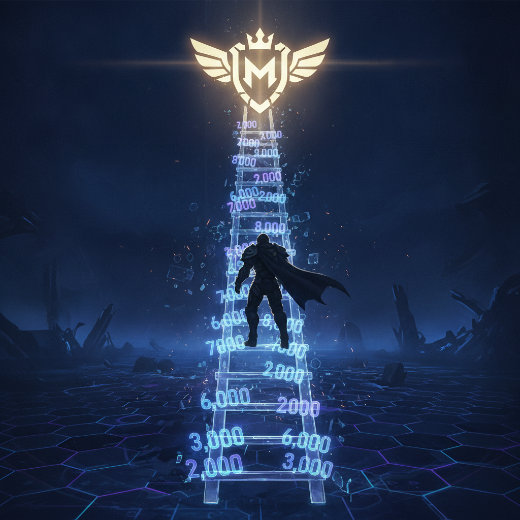 Emblema de rank Immortal brilhando sobre um leaderboard holográfico em compressão, arena de esports de Dota 2 ao fundo
